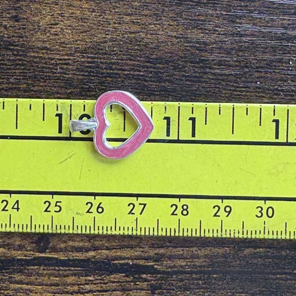 VTG Sterling Silver 925 Pink Enamel Open Heart Pendant Size 0.75" Length - Picture 9 of 10